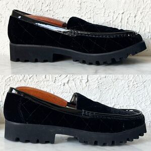 Donald Pliner Roko Black Velvet Quilted Patent Leather Trim Loafer-Womens 8.5